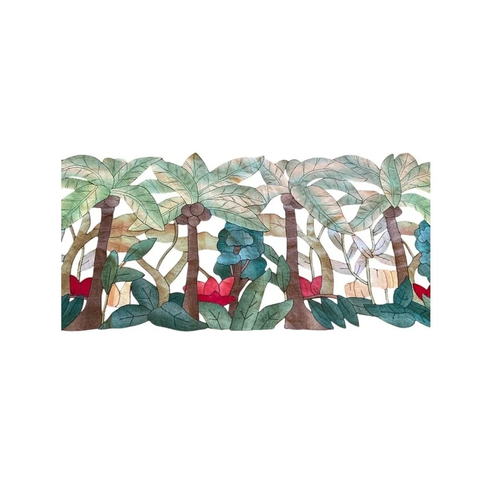 Tropical Palm Tree Appliqué Runner with Floral Accents 16x43